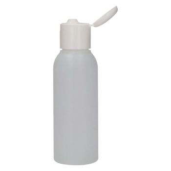 100 ml flasche Basic Round HDPE natur 24.410 + Klappdeckelverschluss PP weiẞ 