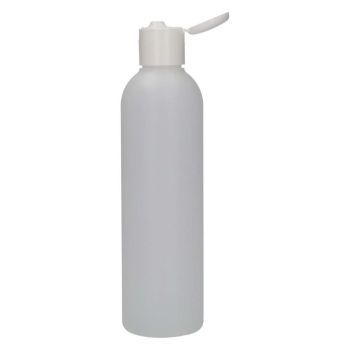 250 ml Flasche Basic Round HDPE natur 24.410 + Klappdeckelverschluss PP weiẞ